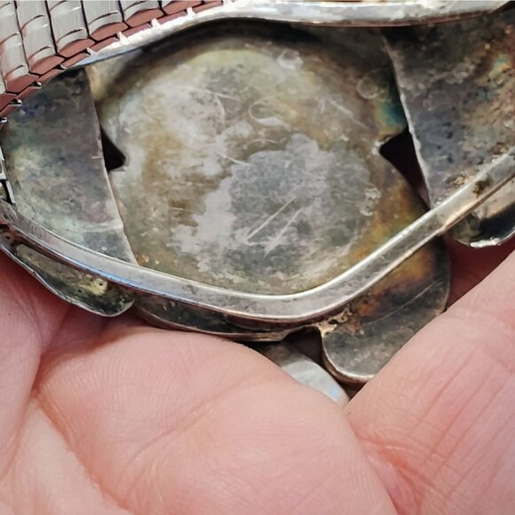 Vtg Native Navajo Sterling Silver Green Turquoise Cuff Bracelet wAdjustable Band - Picture 7 of 11